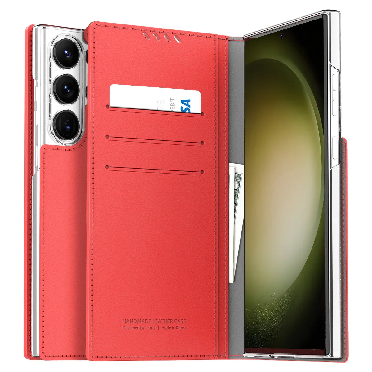 Araree Mustang Dairy Wallet Case For Samsung Galaxy S23 Ultra - Tangerine Red - Tashqila Araree Mustang Dairy Wallet Case For Samsung Galaxy S23 Ultra - Tangerine Red - Tashqila